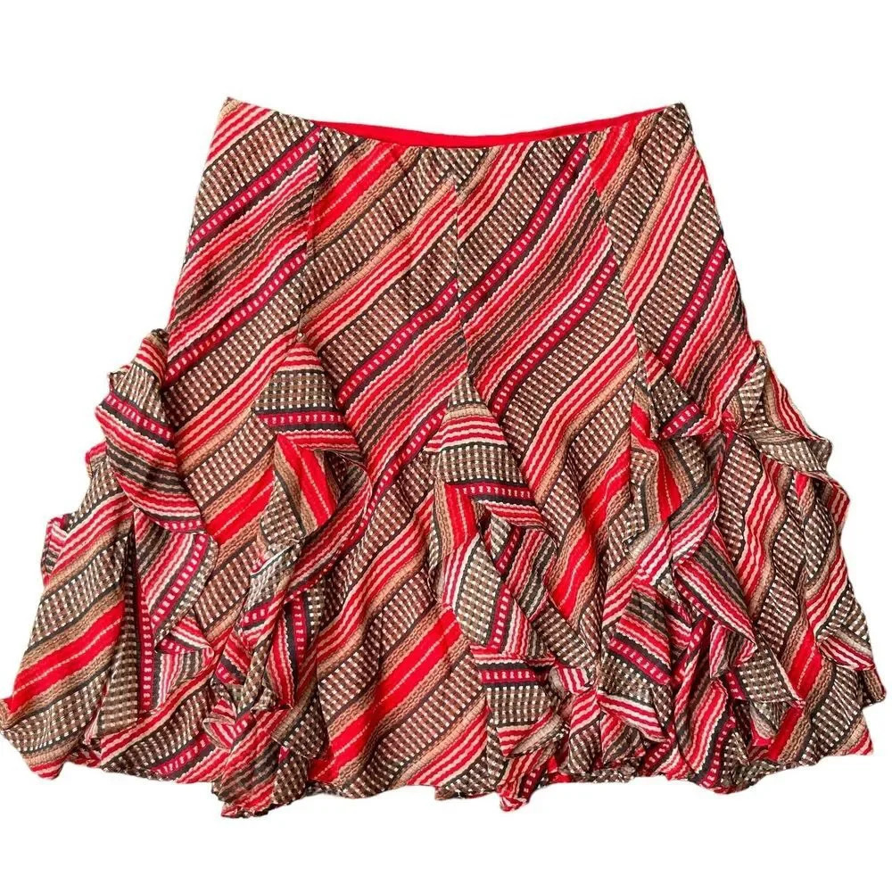 Lauren Ralph Lauren Ruffles Skirt Striped Pattern Red Women’s Size L